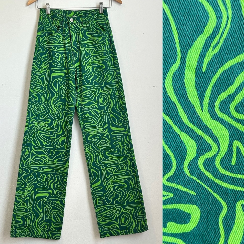 Bailey Rose XS Women’s Wavy Funky Green Neon Green Print Cotton Jeans